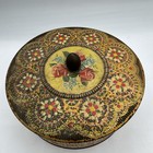 Vintage Daher England Round Tin Canister Rose Mosaic Container 6 5  Metal Floral