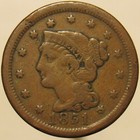 1851 Braided Hair Large Cent  Vg f     Original Budget Example But Decent