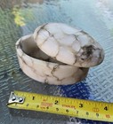 Vintage White Alabaster Marble Trinket Jewelry Box Oval Heavy Veined Stone 4 