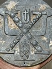 Antique Lead Plaque Skull X Bones With Cross Fire Military Fraternal 