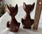 Lot Of 2 Vintage Carved Wood 6 In  Cat Statues Mcm Mid Century Modern  Signed