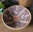 African Pakistan Round Coiled Woven Basket Brown  Orange  Cream Tribal Ethnic 