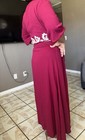Women   s Burgundy   White Floral Embroidered V-neck Maxi Dress 3 4 Puff L