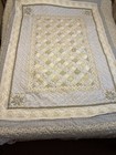 Antique Shabby Chic Vintage Twin Quilt Forget-me-not Violets Blue Stripe Cream
