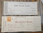 2 Brooklyn Long Island Bank Checks 1847   1865 Tax Stamp Signed Antique Ephemera