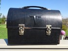 Vintage V Victory Metal Dome Top Lunch Box Work Pail Black Thermos Brand 70s