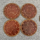 Vintage Tooled Leather Coasters Set Of 5 Floral Wicker Edge Round Drink Mat