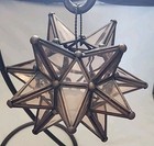 Moravian Star Hanging Tea Light Lantern Candle Holder Pedestal Stand Glass Metal