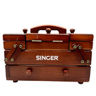 Vtg Singer Sewing Wooden Accordion Caddy Small Box Filled Thread Notions   Bonus