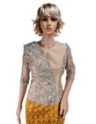 Khmer Cambodia Skirt Suit Size M Gold Floral Lace Top  Korean Silk Skirt