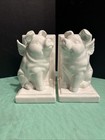 White Porcelain Flying Pig Pigs Bookends Book Ends 6 75    Tall Guc