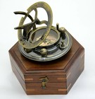 Nautical 4 Inch Antique Sundial Compass Home Decor Collectible With Wooden Box