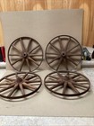 4 Vintage Wood Spoke Metal Hub   Rim Baby Carriage Buggy Wheels Nice Patina 