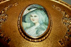 Antique Bronze Jewelry Casket Miniature Portrait French Lady Painting Apollo