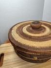Large 13 75    Wide Vintage Bali Indonesia Hand Woven Basket Wooden Lid