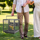 Portable Bird Travel Carrier Cage Black 19 Inch With Handle Wooden Perch parrot