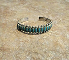 Fine Vintage Navajo Sterling Silver Fifteen Petit Point Turquoise Row Bracelet