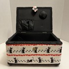 Sewing Basket Cat Print Padded Box Pin Cushion Accessories Storage Snap Closure