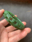 Unique Chinese Natural Hetian Green Jade Hand Carved Hollowing Bangle Bracelet