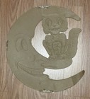 Vintage Halloween Decoration H e  Luhrs Pressed Die Cut Black Cat On Moon