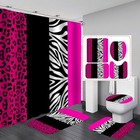  4pcs Leopard Print Shower Curtain Set With Rug  Toilet Lid Cover And Bath 