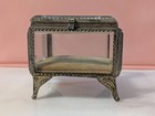Footed Trinket Jewelry Box Glass Metal Vintage