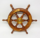 Vintage 18  Nautical Ship Sailboat Wheel Handmade Wood With Brass Center