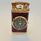 Vintage Style Table Clock Lighter Retro Design   Gold   Wood Look   Unique Gift