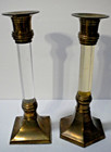 Vintage Mcm Brass Acrylic Lucite Candle Stick Holders Mid Century Modern