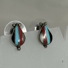 Sterling Silver Signed Vb Begay  Inlay Teardrop Earrings Stud Turquoise 1 8g  5 