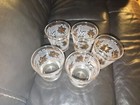Vintage Mcm Libbey Frosted Gold Leaf  Rocks Whiskey Glasses Barware 3 5 In Tall