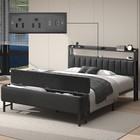 Full Queen Upholstered Bed Frame With Starry Sky Lights   multifunctional Storage
