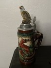German Beer Stein Fox Handle Lidded Hunter   s Joy Huntsman