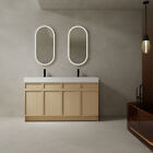 60  Plywood Double Sink Bathroom Vanity Cabinet 4 Doors Undermount Resin Sink