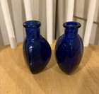 2ct Old Cobalt Blue Oil Triangle Glass Poison Bottles Vintage Rare