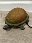 Vintage   Turtle Accent   Night Light Lamp Amber Glass Shell Bronze Metal Base 