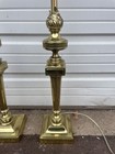 Pair Vintage Stiffel Heavy Brass Table Lamps Flame Torch Urn Trophy Shaped 38   