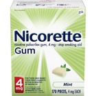 Nicorette Nicotine Gum Stop Quit Smoking Habit Aid 4 Mg Mint Flavor 170 Count