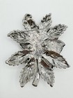T5-872 Brooch Silver Pin 3  Rhinestone Red Green Christmas Flower