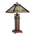 25 6  3 Light Antique Vintage Style Stained Glass Mission Table Lamp