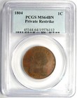 1804 Draped Bust Private Restrike Large Cent 1c - Certified Pcgs Ms64  bu Unc 