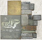 Set Of 18 Vintage Letterpress Printing Blocks Newspaper Ads - Metal And Wood