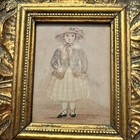 Ornate Antique Victorian Gold Guilt   Wood Gesso Picture Frame Flowers Girl Hat