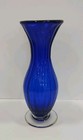 Vintage Cobalt Blue Art Glass Vase Ribbed Optic Swung Style Flared Rim 12  H