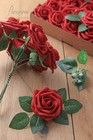 Floroom Artificial Flowers 25pcs Real Looking Dark Red Foam Fake Roses With S   