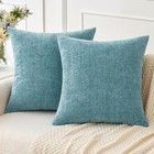 Pack Of 2 Soft Smoke Blue Chenille Throw Pillow Covers 20x20 Inch For Sofa