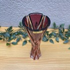 Vintage Caesar Crystal Bohemia Red Amber Trumpet 7  Flute Vase Factory Second Ii
