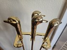 Brass Duck Head Fireplace Tool Set With Stand 4 Mallard Heads Mcm Set
