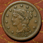 1853 Braided Hair Large Cent  Vf     Original  Nice Gold-brown Tone  A Few Marks