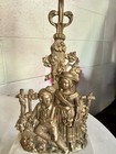 Antique 19th Century Victorian Brass   Marble With Crystal Prisms Girandole Pair